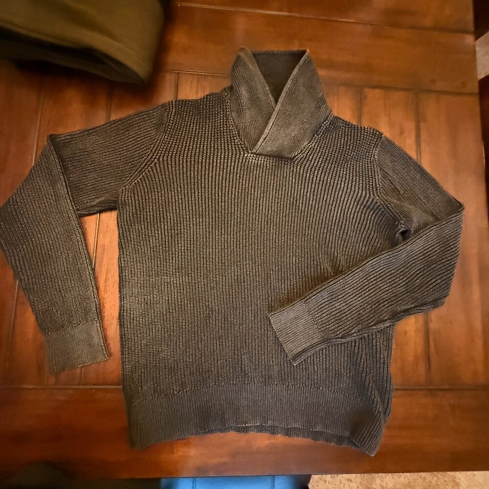 Express shawl collar, charcoal-black, Men's Medium, small cable knit